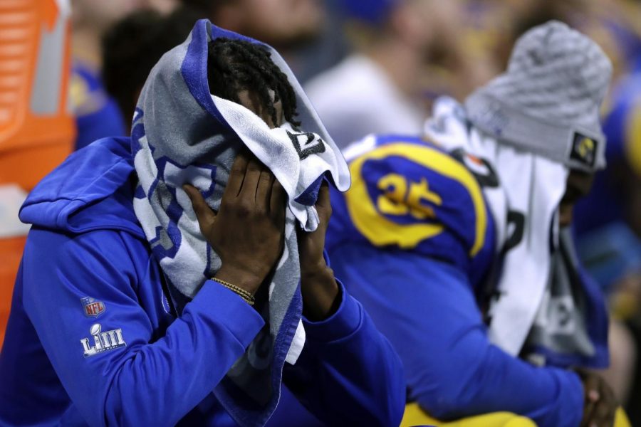 Los Angeles Rams players sit dejected on the bench during the second half of the NFL Super Bowl 53 football game against the New England Patriots, Sunday, Feb. 3, 2019, in Atlanta. (AP Photo/John Bazemore)