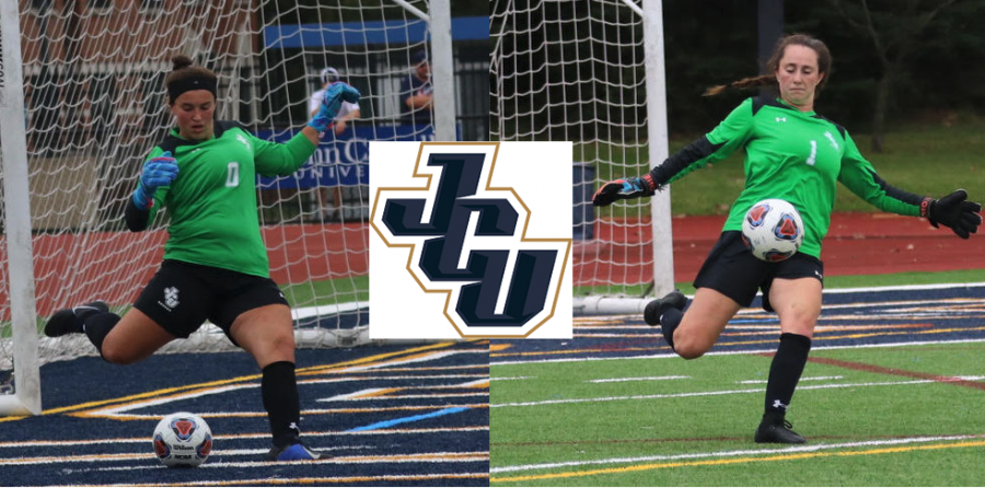 Danielle DelDiudice (left) and Makenzie Stease (right) compete in a game against Case Western.