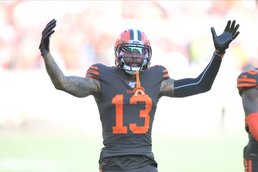 Cleveland Browns wide receiver Odell Beckham Jr. reacts in the fourth quarter of an NFL football game against the Seattle Seahawks, Sunday, Oct. 13, 2019, in Cleveland. The Seahawks won 32-28. (AP Photo/David Richard)