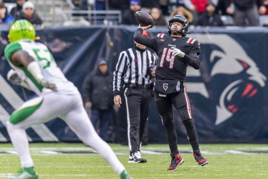 New York Guardians quarterback Matt McGloin throws downfield during the second quarter of an XFL football game against the Tampa Bay Vipers, Sunday, Feb. 9, 2020, in East Rutherford, N.J. The New York Guardians won 23-3. (Joe Hermitt/The Patriot-News via AP)