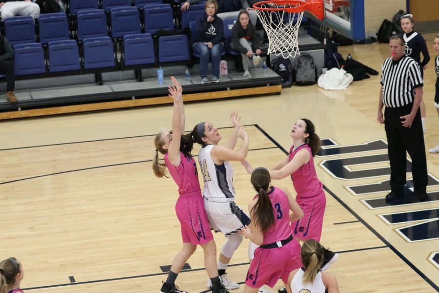 Sophomore Olivia Nagy drives to the rim in a game at the Tony DeCarlo Varsity Center in a game against Capital on Feb. 8. 