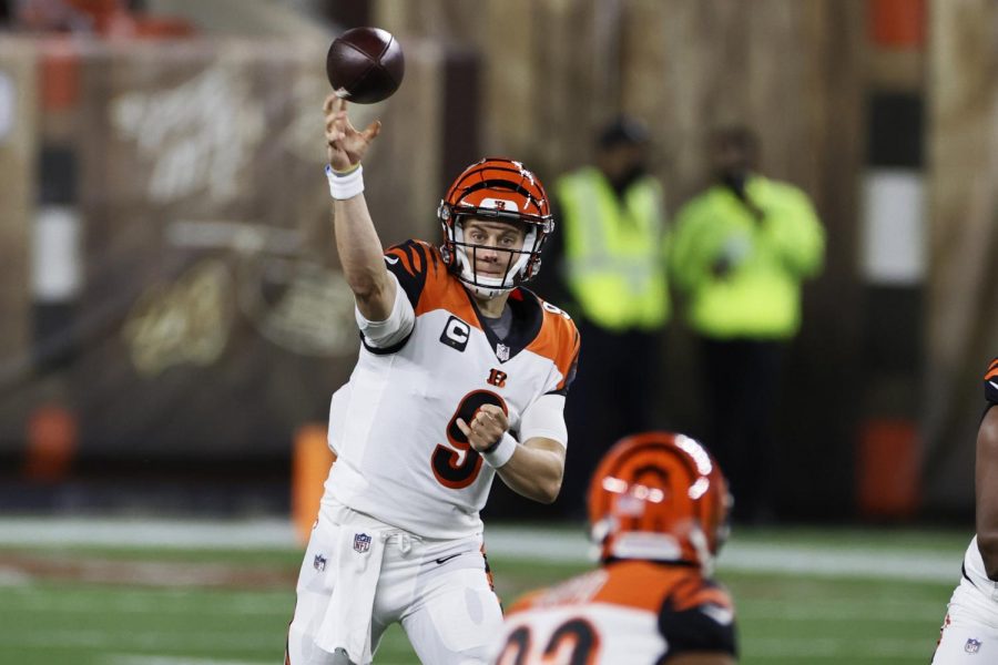 Cincinnati Bengals quarterback Joe Burrow throws a pass during the first half of the teams NFL football game against the Cleveland Browns, Thursday, Sept. 17, 2020, in Cleveland. (AP Photo/Ron Schwane)