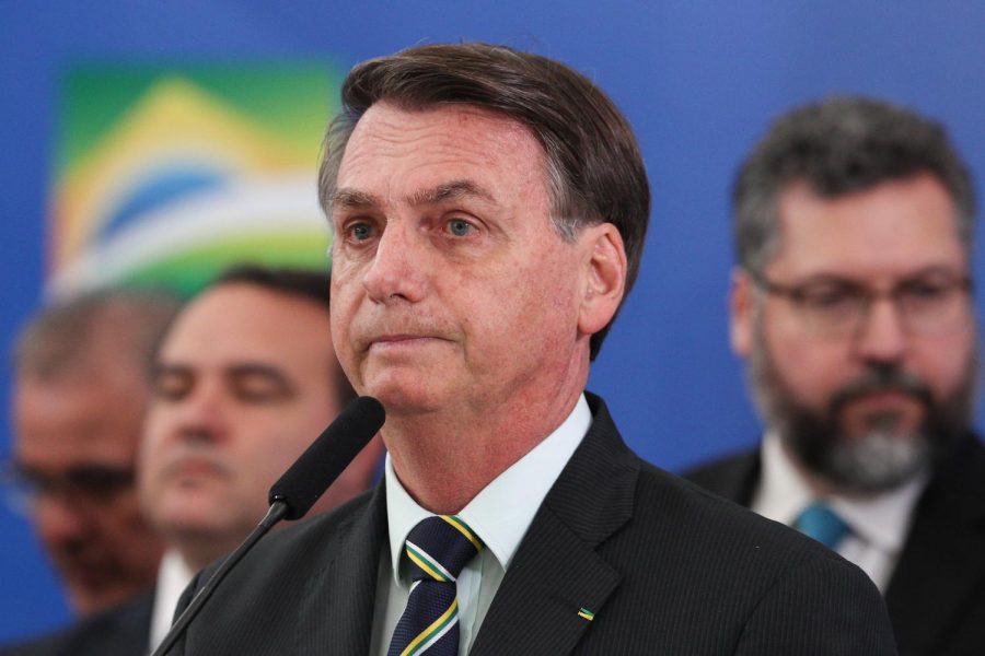 Brazilian President Jair Bolsonaro makes a statement in Apr. 2020. 