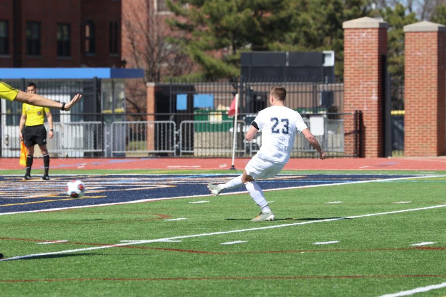 Will Turrittin shoots the ball towards the net against Capital at Don Shula Stadium on Sunday, March 21, 2021. 