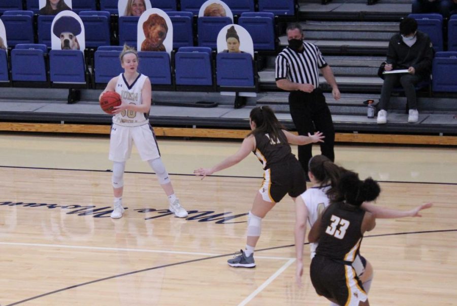 Abby Adler holds the ball in the Ohio Athletic Conference Tournament Championship game against Baldwin Wallace at the Tony DeCarlo Varsity Center on March 6.