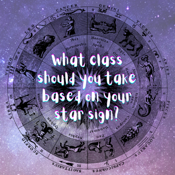 In the first installment of The Carroll News Horoscope, Nicolette Noce tells you what class you should take based on your zodiac sign. Graphic by Corinne McDevitt. 