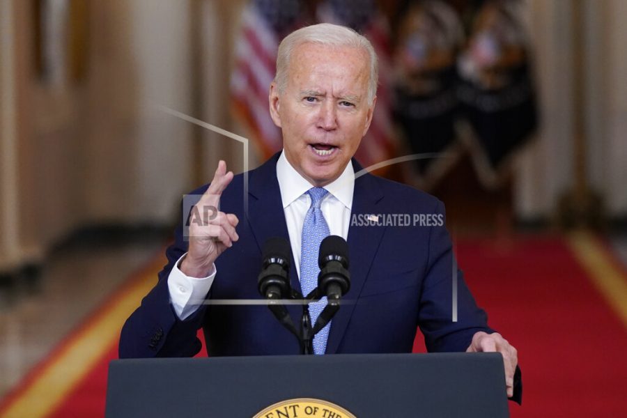 President Joe Biden speaks about the end of the war in Afghanistan from the State Dining Room of the White House, Tuesday, Aug. 31, 2021, in Washington. 