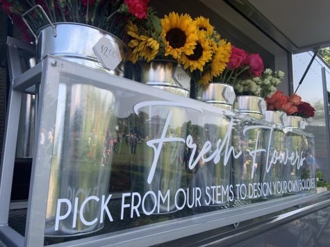 Bloom Big Stem Bar displayed their flowers from this glass shelf on the front of their truck.
(Photo by Aiden Keenan).