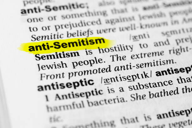 Highlighted English word anti semitism and its definition in the dictionary.