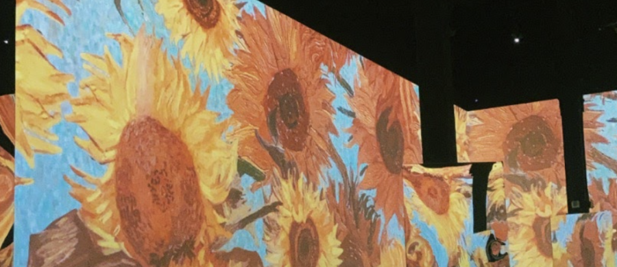 Van Goghs Les Tournesols (The Sunflowers) projected in the exhibit.