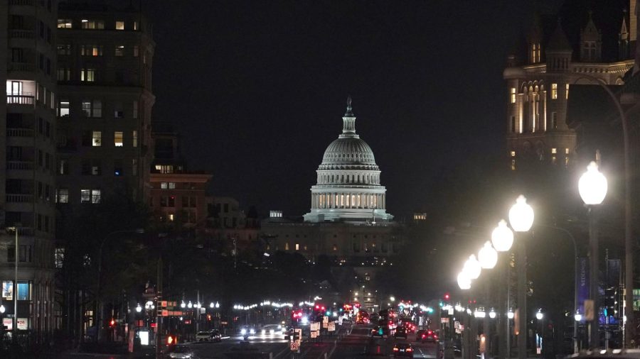 The U.S. Capitol, as seen from Freedom Plaza, Sunday night, Jan. 23, 2022 in Washington.