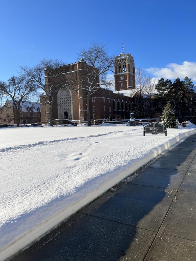Students sled, play and complain about the recent blizzard that hit the university.
