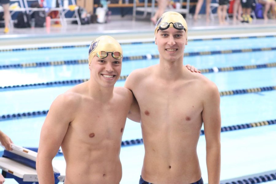 John Carroll Swimming and Diving seniors Westin Fishel and Christian Litwinowicz on Saturday, Jan 22 during their senior day meet. 