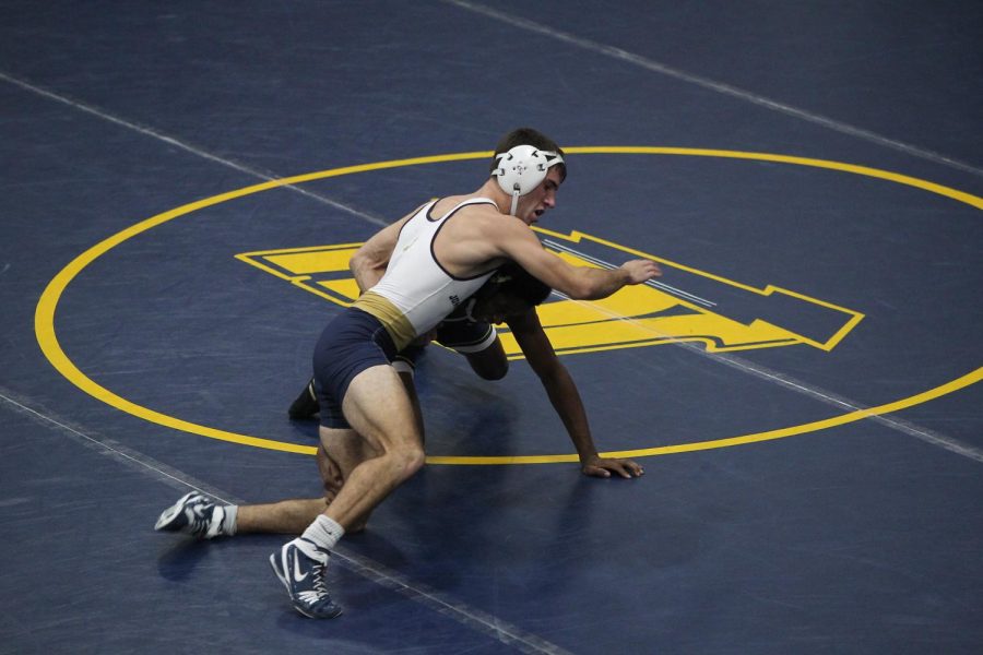 Andrew Perelka competing in a match earlier this season at John Carroll University 