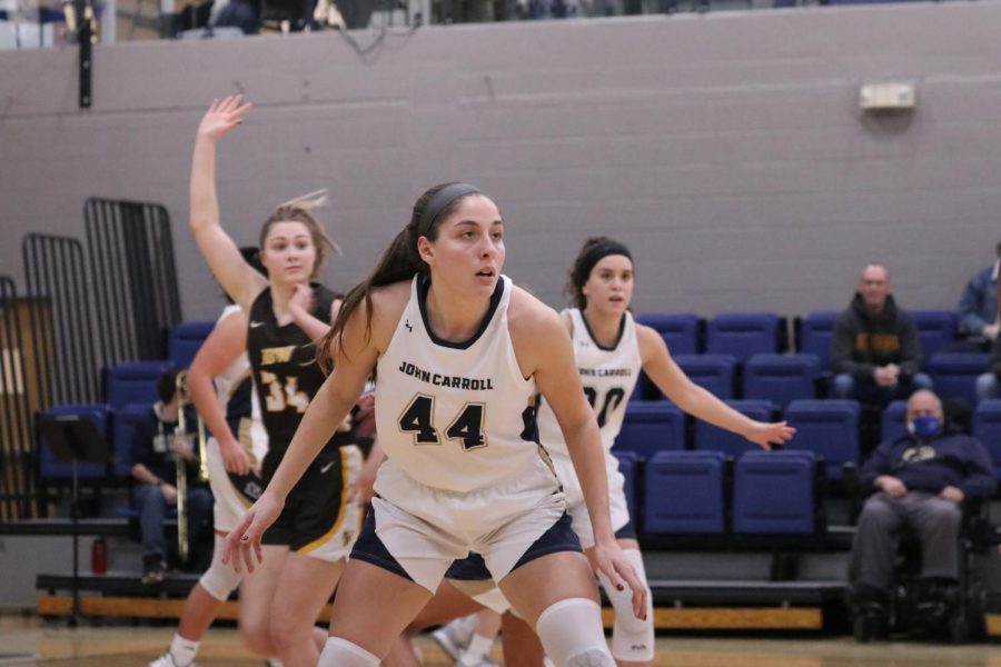 Olivia Nagy on defense in a game earlier this season against Baldwin Wallace. 
