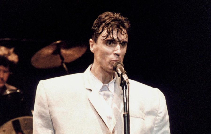 Byrne pictured in Stop Making Sense in his famous large suit.