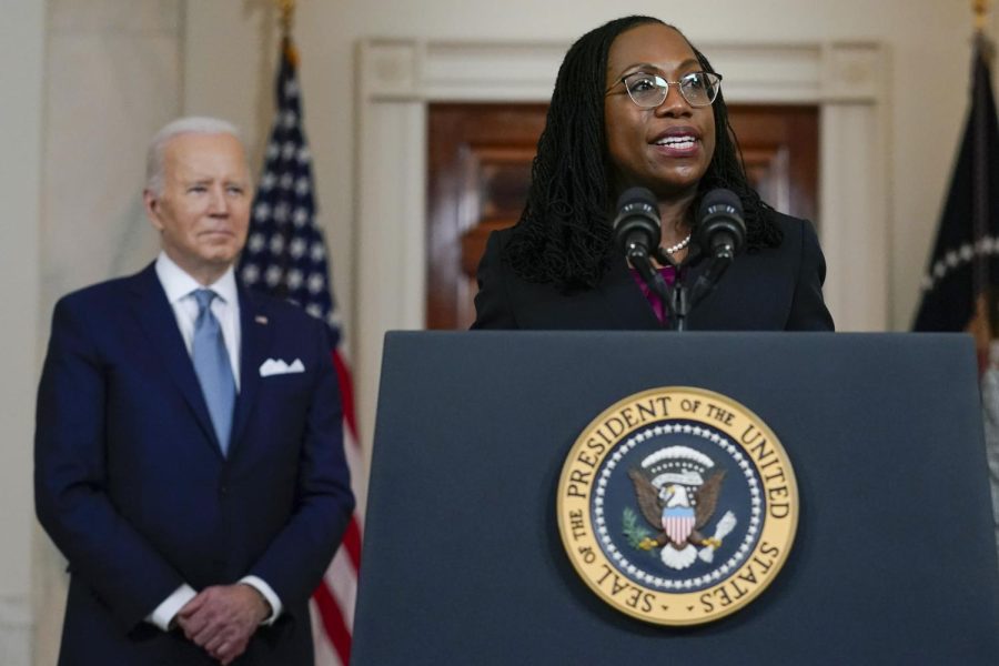 Judge Ketanji Brown Jackson speaks after President Joe Biden announced Jackson as his nominee to the Supreme Court in the Cross Hall of the White House, Friday, Feb. 25, 2022, in Washington.