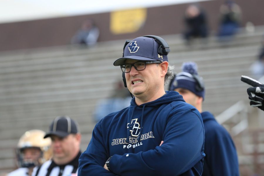 JCUs Head Coach Rick Finotti coaching in his final game with the Blue Streaks against Baldwin Wallace on Saturday, Nov. 13 
