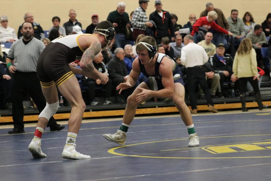 Luke Reicosky competing in a wrestling meet earlier this season. Reicosky will compete in the NCAA Championship for John Carroll.