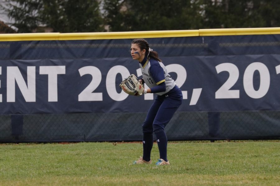 Crista Nativio in the outfield for the Blue Streaks on Thursday, March 24. 