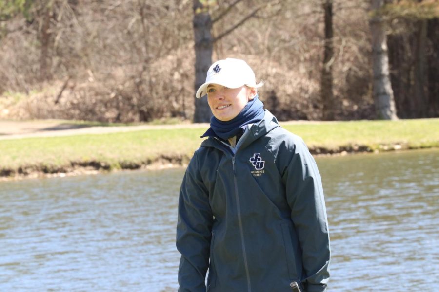 Freshman Becca Abbott competing in a tournament earlier this season for the JCU Womens Golf Team 