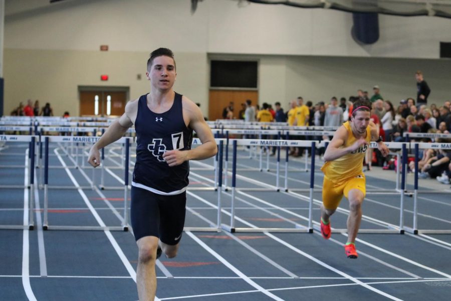 Mick Doyle competing in an indoor track & field meet earlier this season. This weekend, Doyle set a new personal record this weekend in the 400-meter hurdles. 