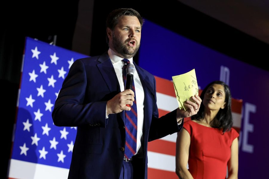 Republican Senate candidate JD Vance speaks to his supporters during an election night watch party, Tuesday, May 3, 2022, in Cincinnati. He will face Rep. Tim Ryan in November.