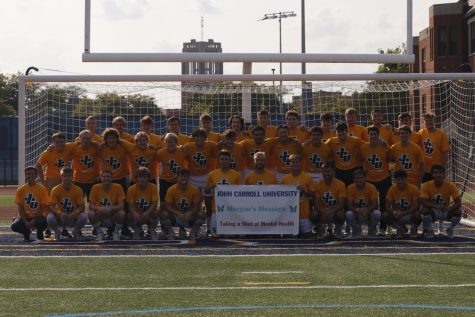 The JCU Mens Soccer Team during their game on Saturday, supporting Morgans Message. 