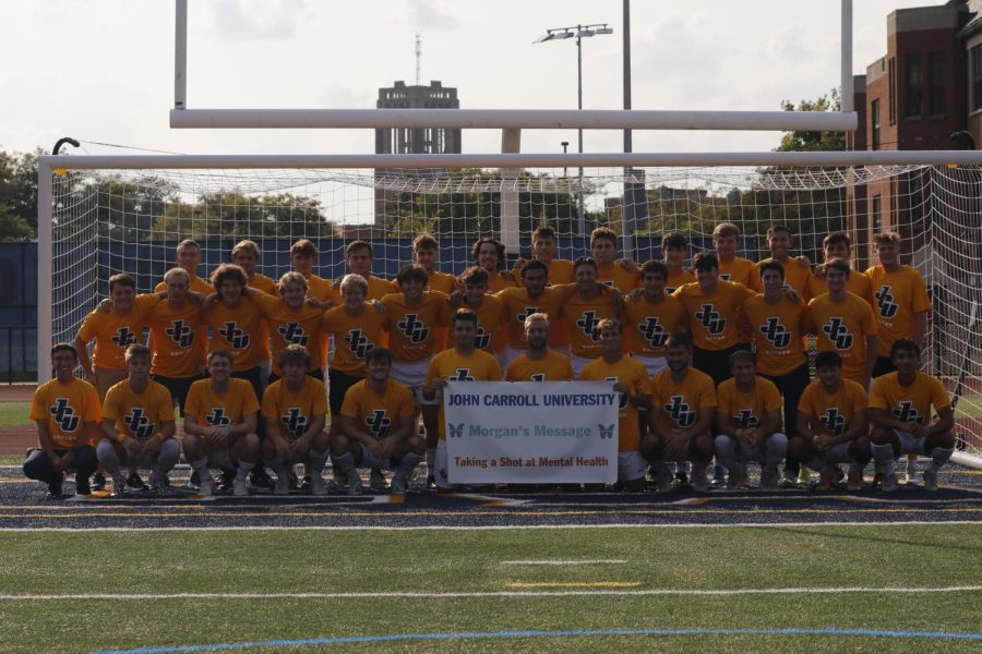 The JCU Men's Soccer Team during their game on Saturday, supporting Morgan's Message. 