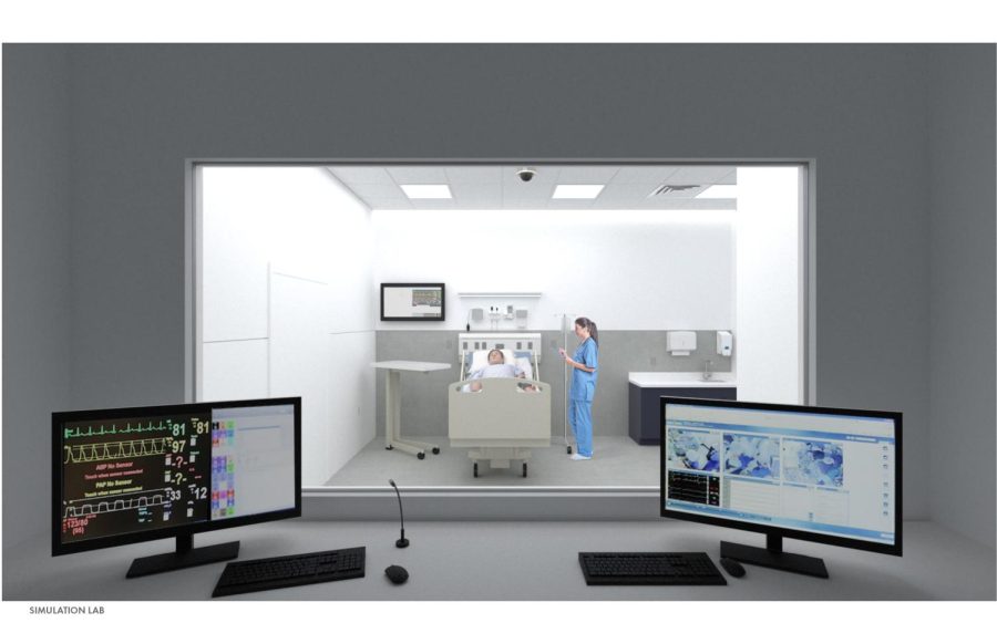 This is a rendering of a high-fidelity nursing lab that is currently under construction on campus. Renovations will be made to Dolan Science Center. 