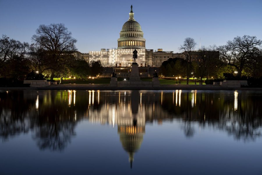 The Capitol is seen as Congress resumes following a long break for the midterm elections, in Washington, early Monday, Nov. 14, 2022.