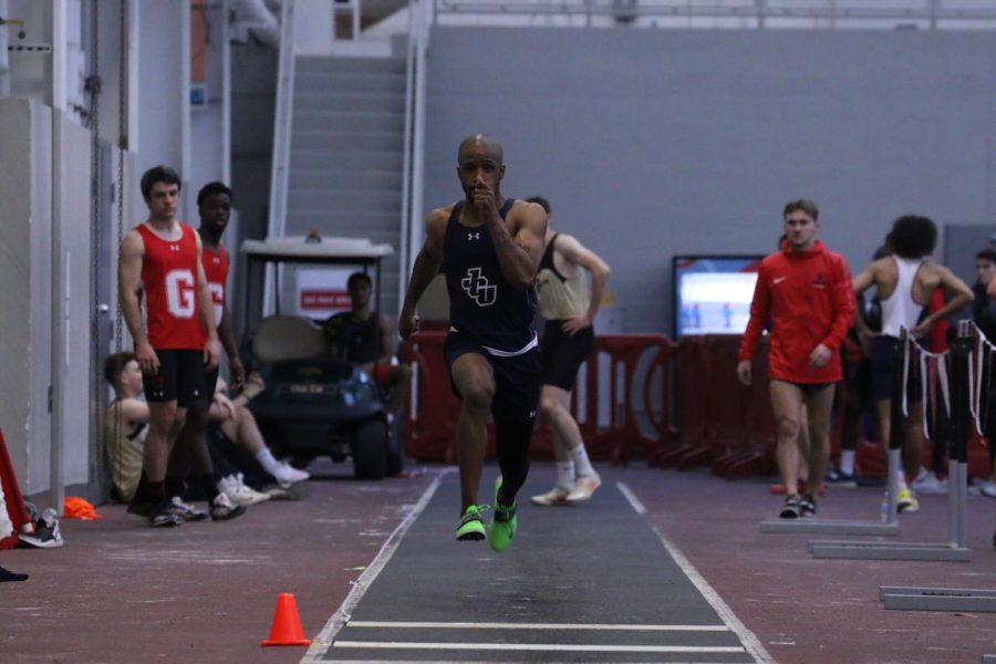 Corey Minton competing for the Blue and Gold last season in Indoor Track and Field.
