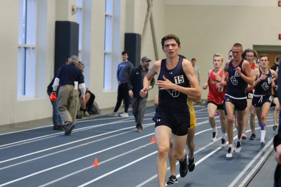 Joe Backus competes during the indoor season for the Blue and Gold as he transitions his success to the outdoor season.