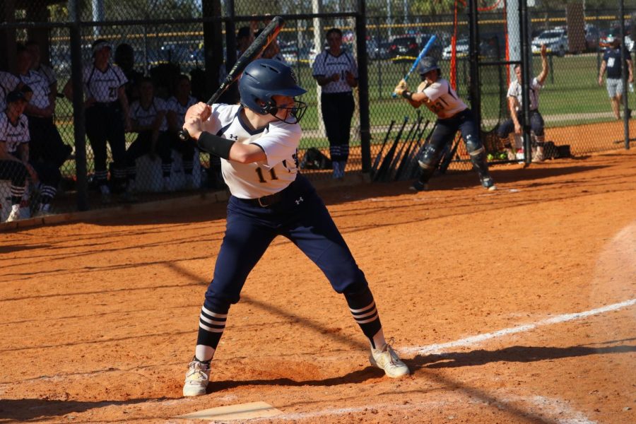 Alyssia Carmichael is up to bat for the Blue Streaks this season as she showcases her hitting talents.