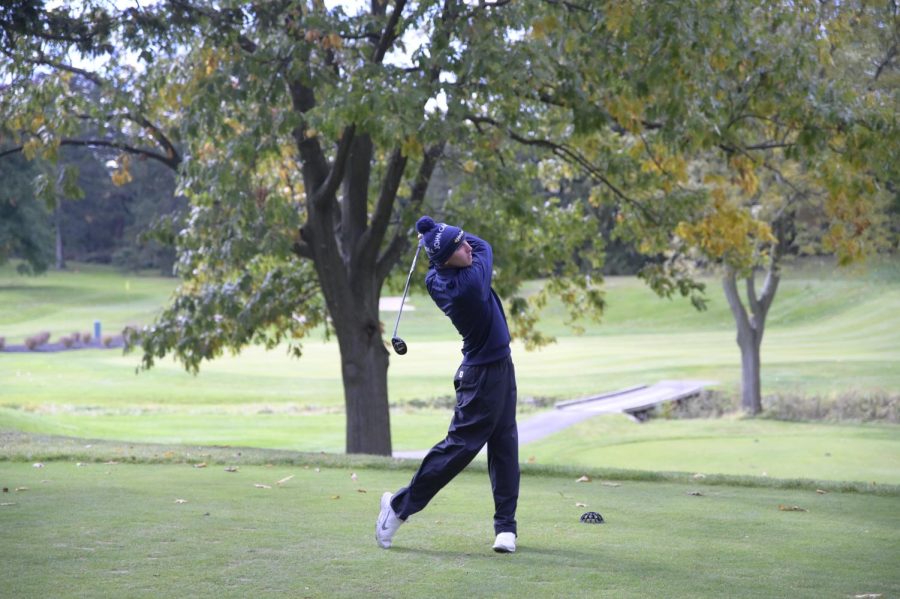 Grant Lumley tees off at Shaker Heights in a tournament held in the fall of this school year.