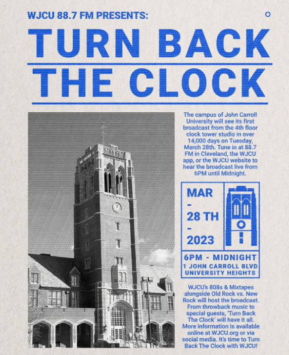 For the first rime in 14,000 days, WJCU 88.7 will broadcast live from the clock tower studio