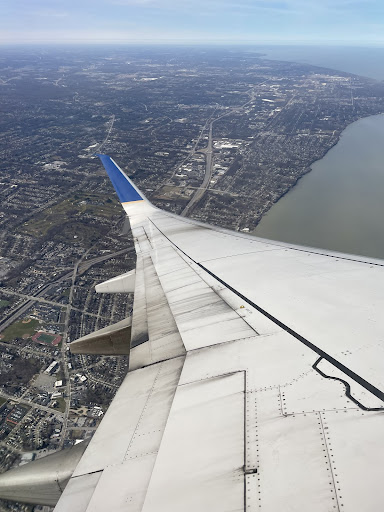 The journey to Los Angeles began early Thursday morning and included a brief sojourn in Chicago where I began having trouble with my ears popping. Here’s a look at the plane right after takeoff outside the Cleveland International Airport. 
