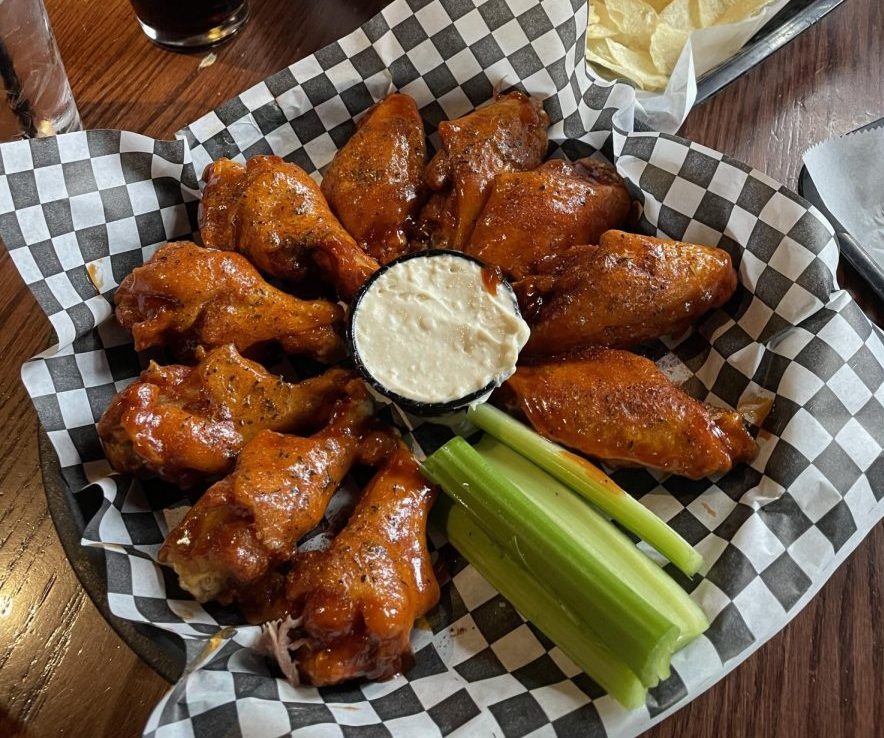Cajun honey butter barbeque wings with a side of blue cheese from The Barbill in East Aurora, NY.