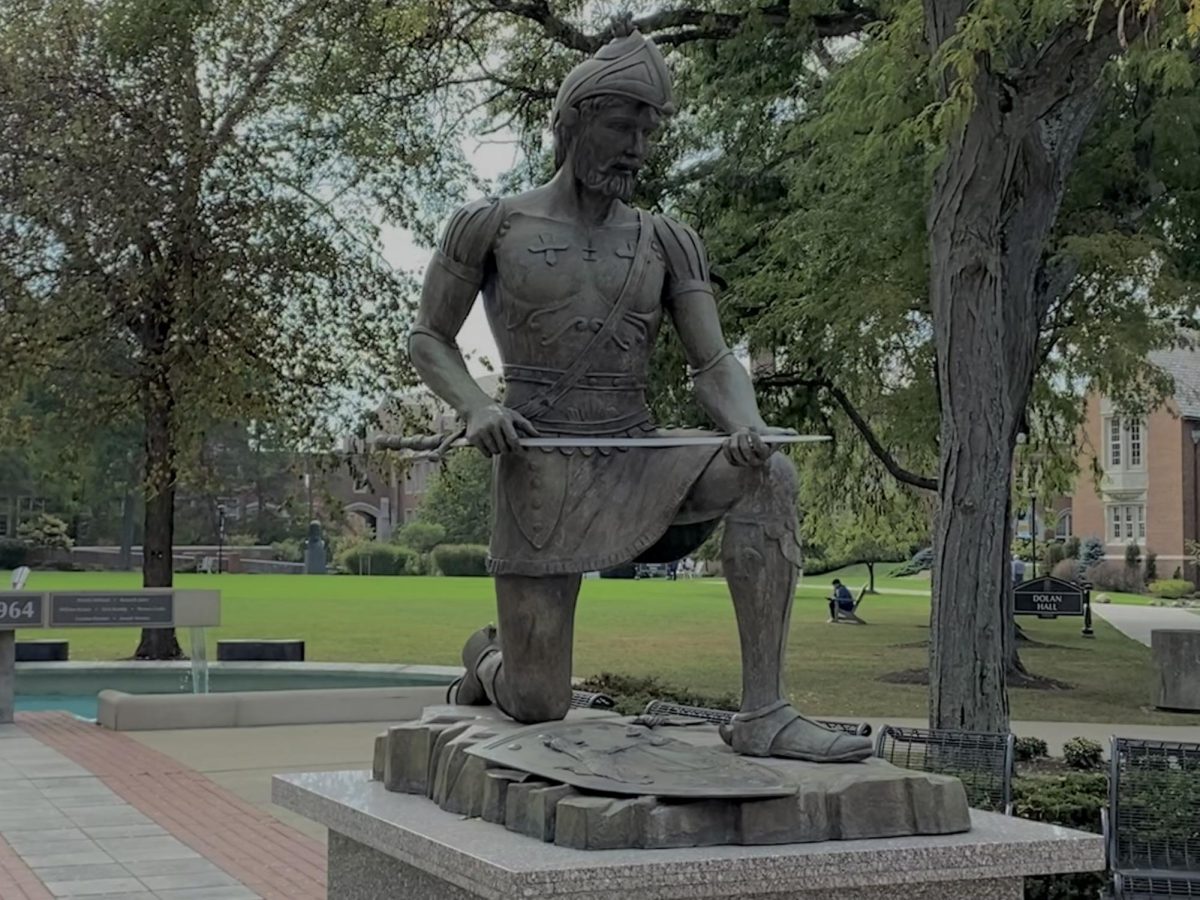The Statue of St. Ignatius of Loyola serves as a reminder of the Jesuit heritage of  John Carroll University.