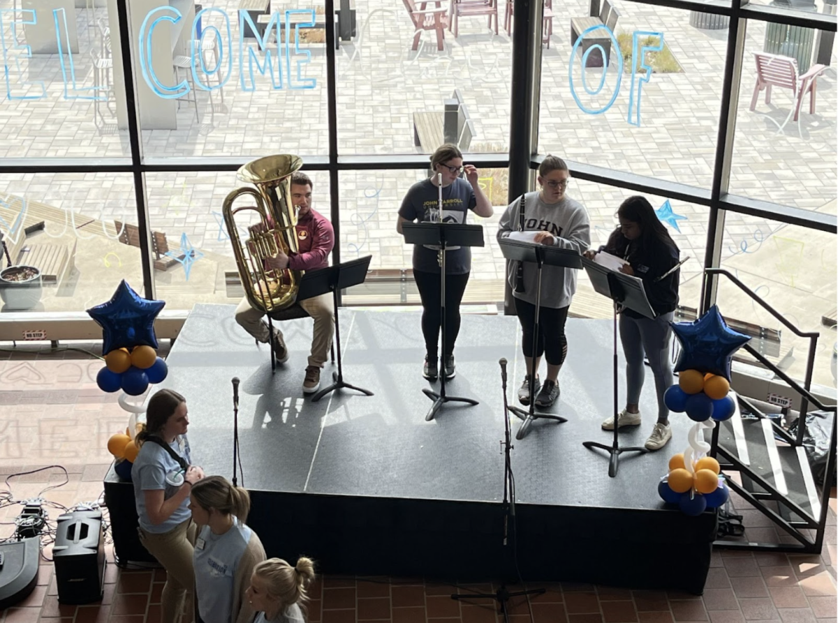 Members from the Wind Ensemble perform at the Lombardo Student Center atrium for Admitted Student Celebration.