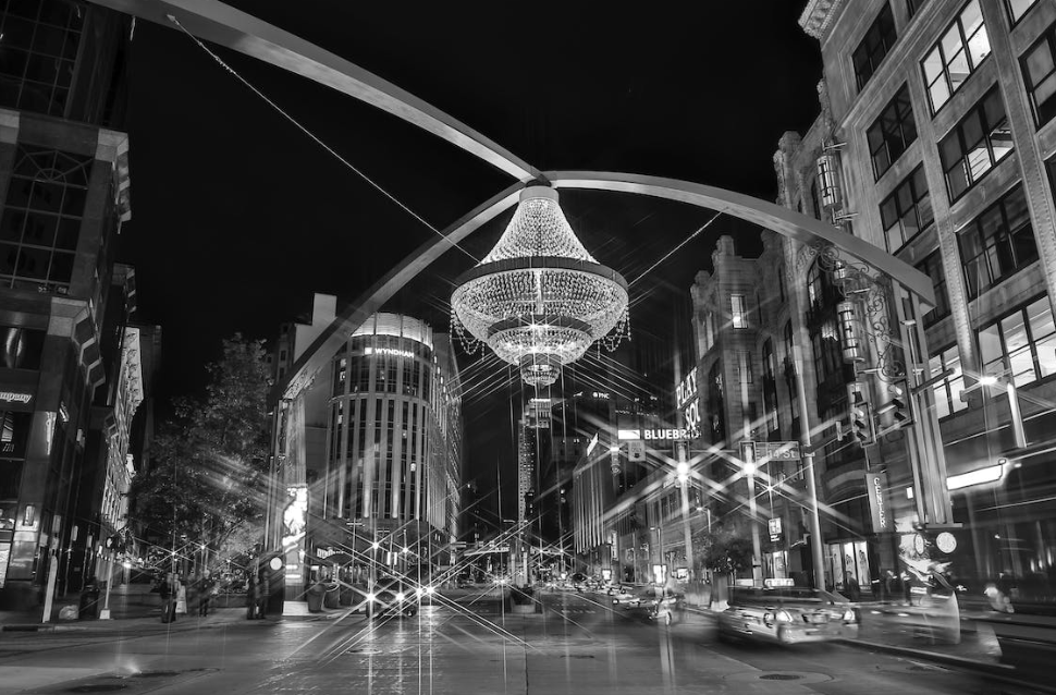 Marked by its opulent chandelier, Playhouse Square is Cleveland’s downtown theater district.