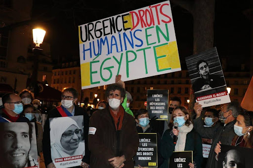 Activists protest against Egyptian President Abdel-Fattah el-Sisis visit to France