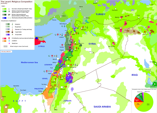 Religious ,map of the Eastern Mediterranean, the main area impacted by travel restrictions