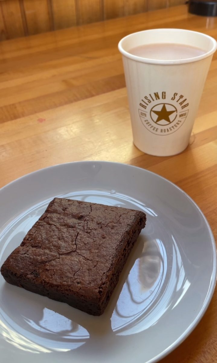 Zucchini brownie and hot chocolate from Rising Star Coffee Roasters