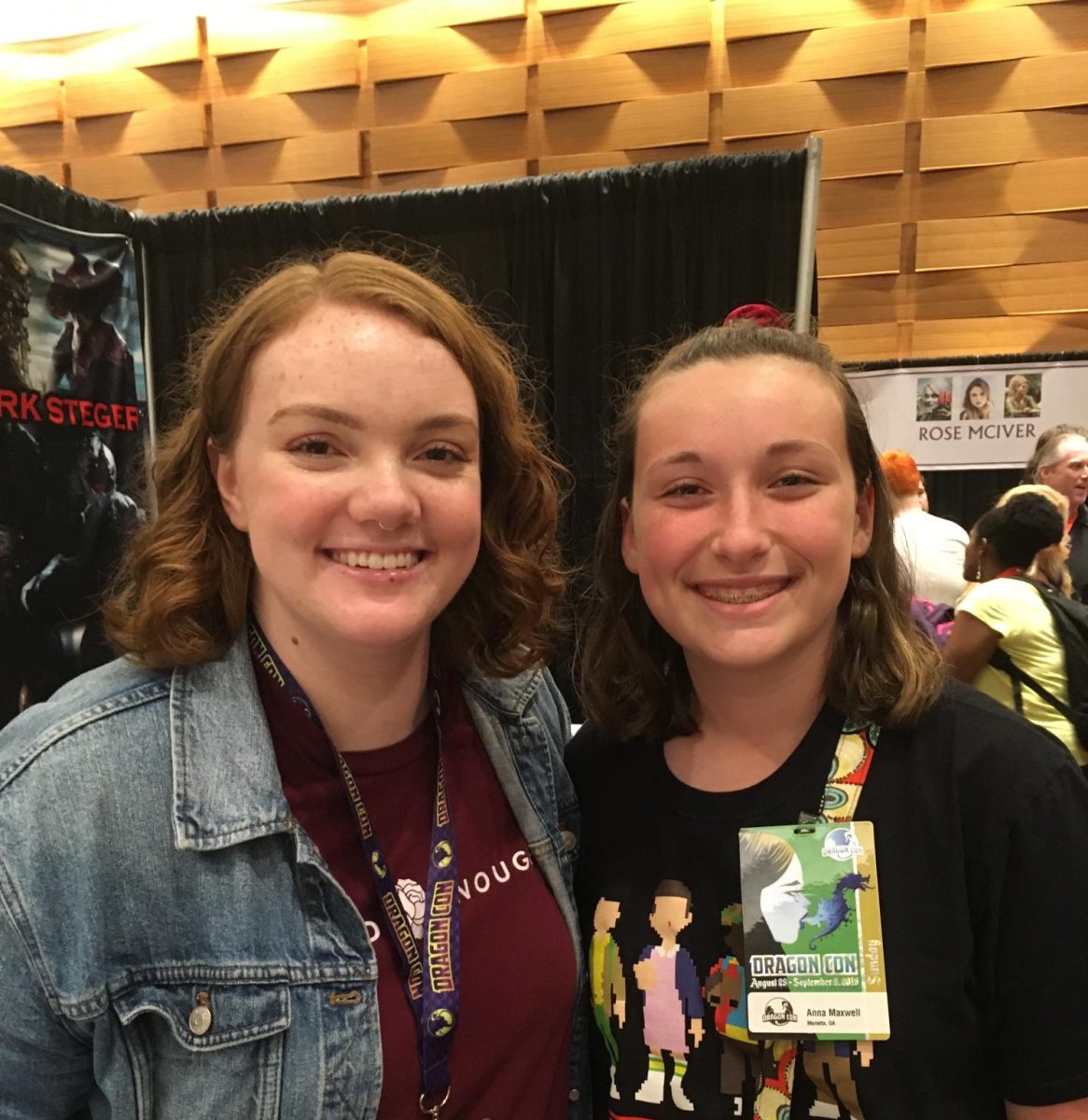 Anna Maxwell with Shannon Purser from Stranger Things, one of her frequent rewatched shows, during Dragon Con in 2019.