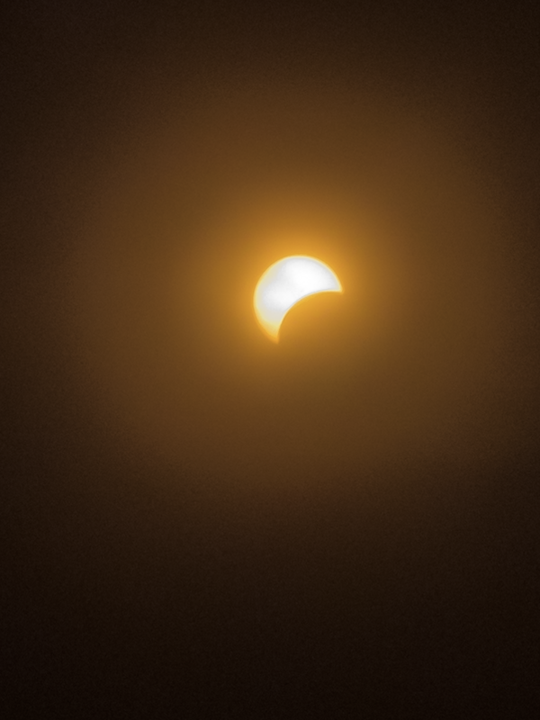 A crescent sun captured by my Uncle Joes phone camera during the Total Solar Eclipse on April 8, 2024.