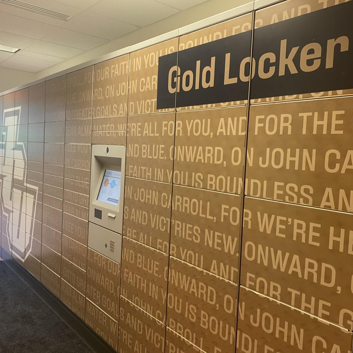 The lockers of the JCU mail room hold packages that have been sent to students.