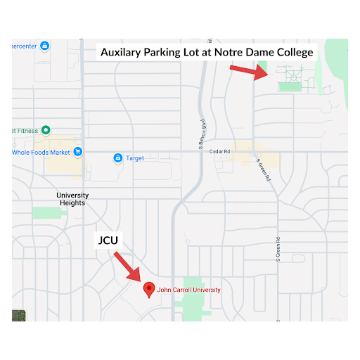 The auxiliary lot is only 1.4 miles from JCU's main campus