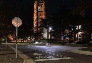 Administration Drive, located in front of St. Ignatius Hall, has parking spots along one of its curbs.