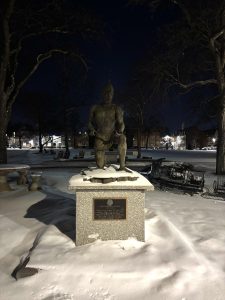 St. Ignatius on an empty, snowy, and frozen campus. 